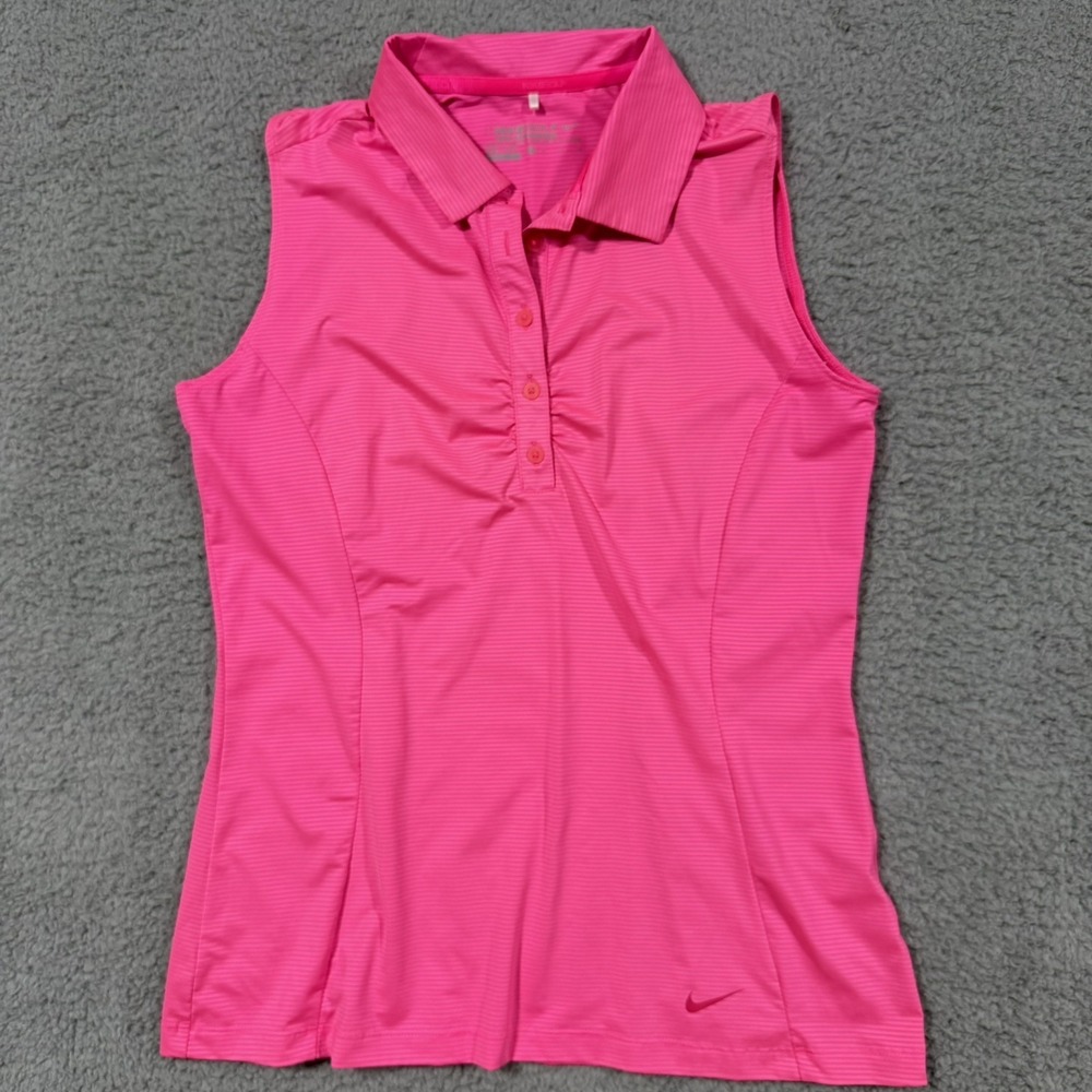Nike Golf Tour Performance Dri-FIT Sleeveless Polo Shirt Pink Striped Medium